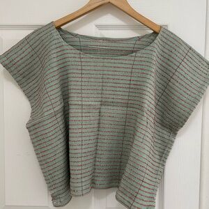 TWM hand woven Women's Top - Mint Green and Red stripes OS